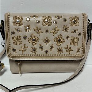 Patricia Nash Beige and Gold Embroidered Crossbody Bag NWOT
